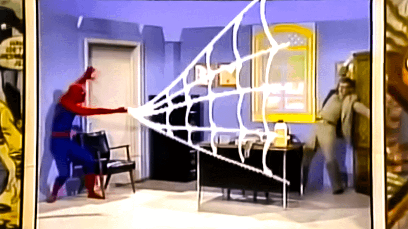 Danny Seagren's Spider-Man shooting webs in 'The Electric Company.'