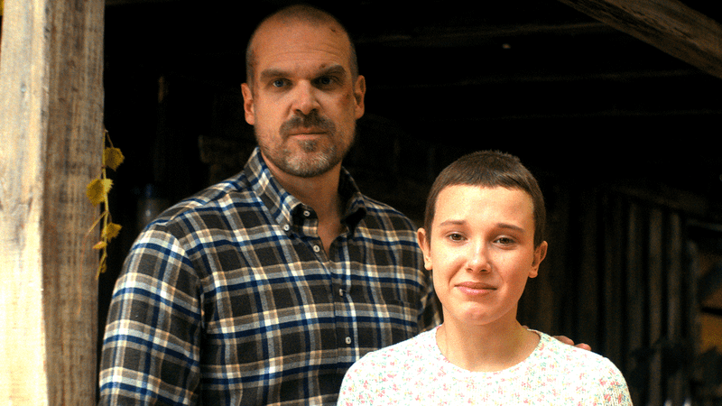 David Harbour as Jim Hopper & Millie Bobby Brown as Eleven in Stranger Things Season 4