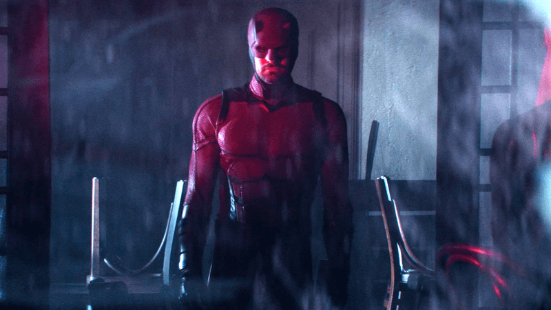 Charlie Cox as Matt Murdock standing in the rain in Daredevil: Born Again
