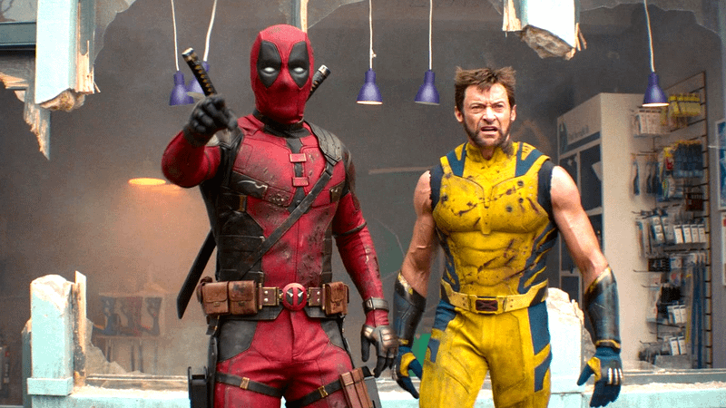 Ryan Reynolds as Deadpool and Hugh Jackman as Wolverine.