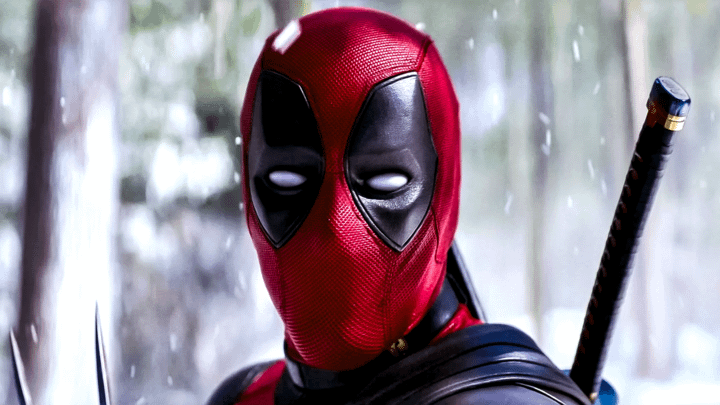 A close-up of Deadpool's face in Deadpool & Wolverine.