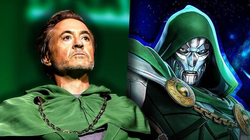 Robert Downey Jr. in green Doctor Doom robes, Doctor Doom from Marvel Comics