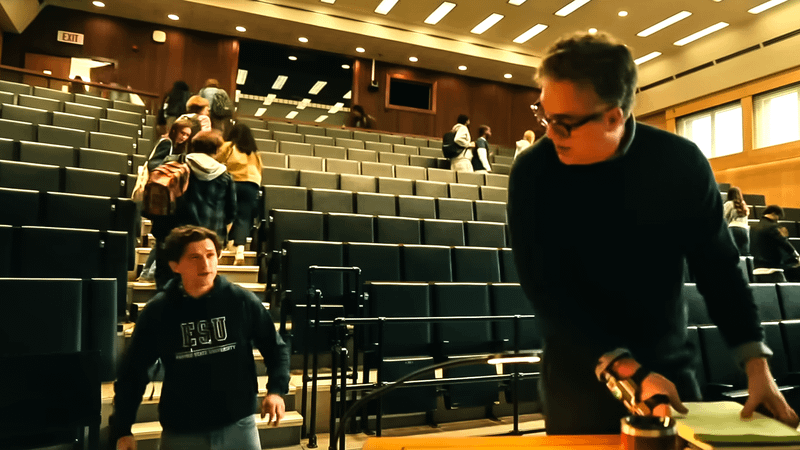 Peter Parker and Bruce Banner at Empire State University in Spider-Man: Brand NEw Day.