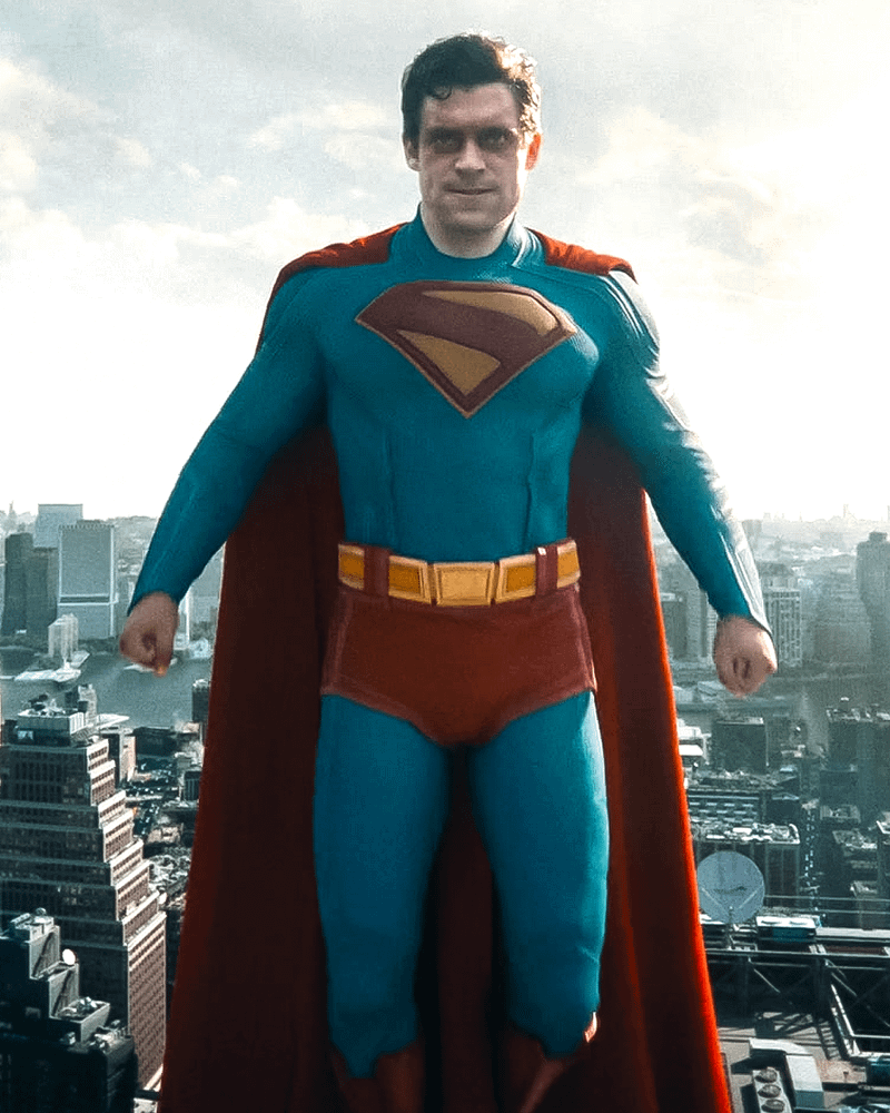 David Corenswet's Superman captured mid-air.