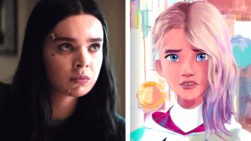 Hailee Steinfeld as Kate Bishop in Hawkeye, Gwen Stacy in Spider-Man: Across the Spider-Verse
