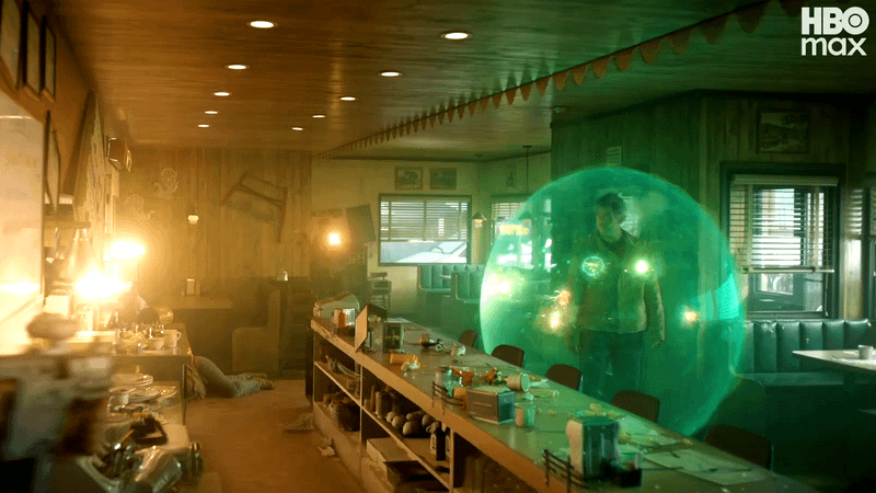 Hal Jordan using a green bubble construct in Lanterns.