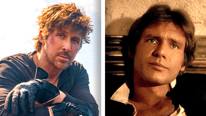 Ryan Gosling’s Cade alongside Harrison Ford's Han Solo.