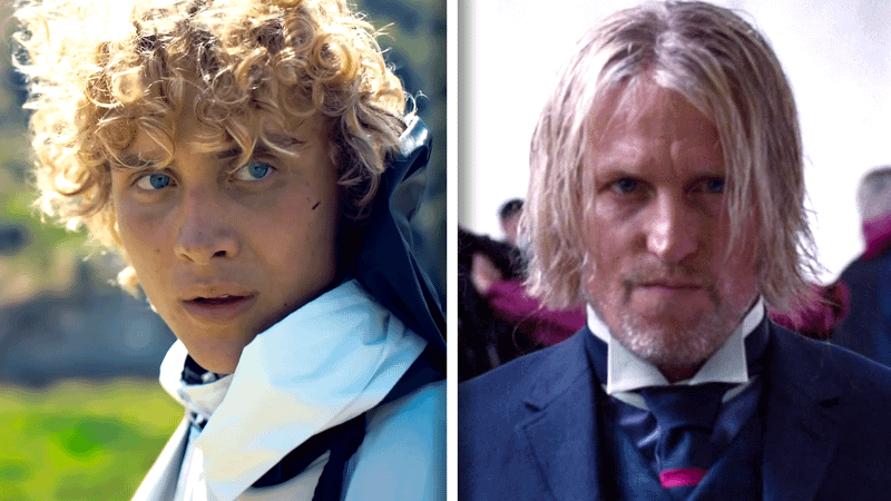 Joseph Zada and Woody Harrelson as Haymitch Abernathy