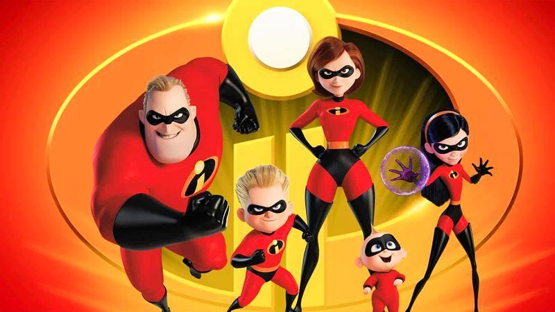 Bob Parr, Dash Parr, Helen Parr, Jack-Jack Parr, and Violet Parr in 'Incredibles 2' poster.
