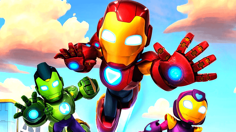 Tony Stark, Riri Williams, and Amadeus Cho flying together.