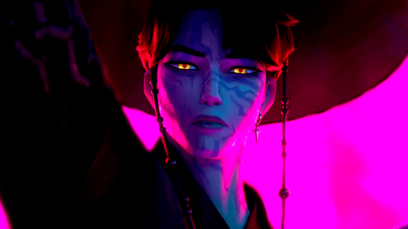 Jinu holding his hands up in K-Pop Demon Hunters