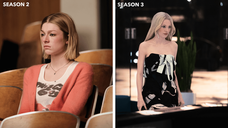 Jules' difference in look between Euphoria Season 2 and 3.
