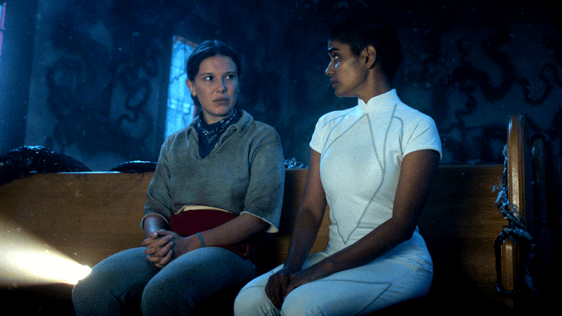 Millie Bobby Brown as Eleven & Linnea Berthelsen as Kali in Stranger Things Season 5, Episode 7