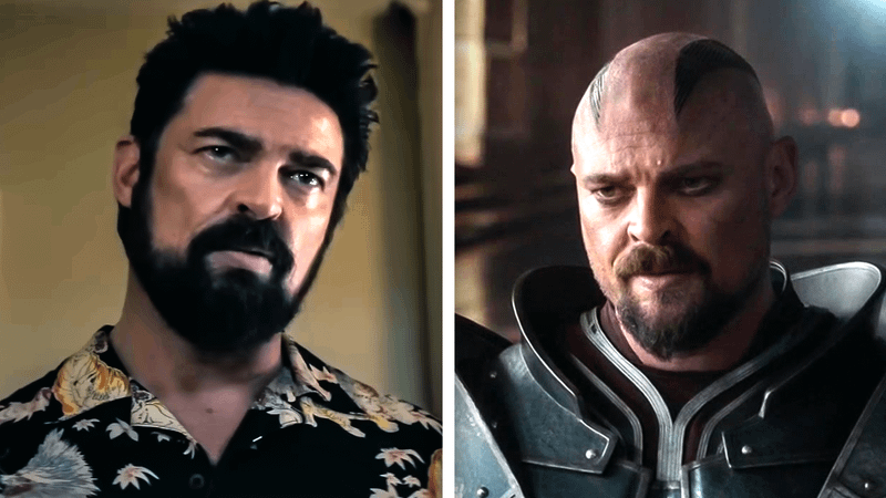 Karl Urban as Billy Butcher in The Boys and Skurge in Thor: Ragnarok.