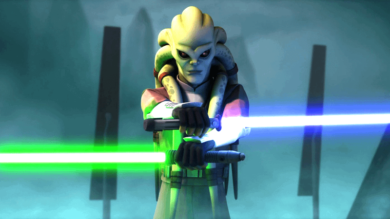 Kit Fisto with a pair of lightsabers in Star Wars: The Clone Wars