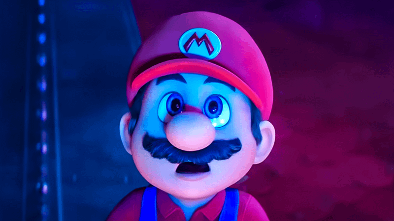 Mario looking up to the sky in The Super Mario Galaxy Movie.