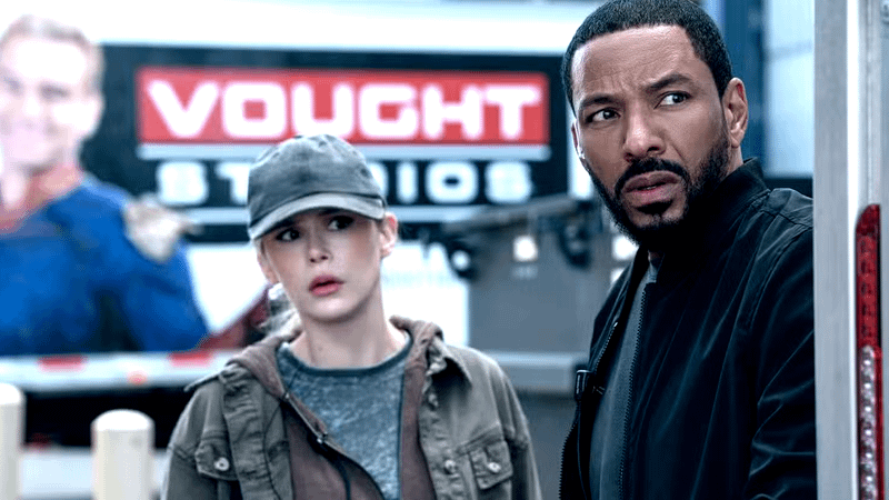 Laz Alonso as Mother's Milk & Erin Moriarty as Starlight in The Boys.