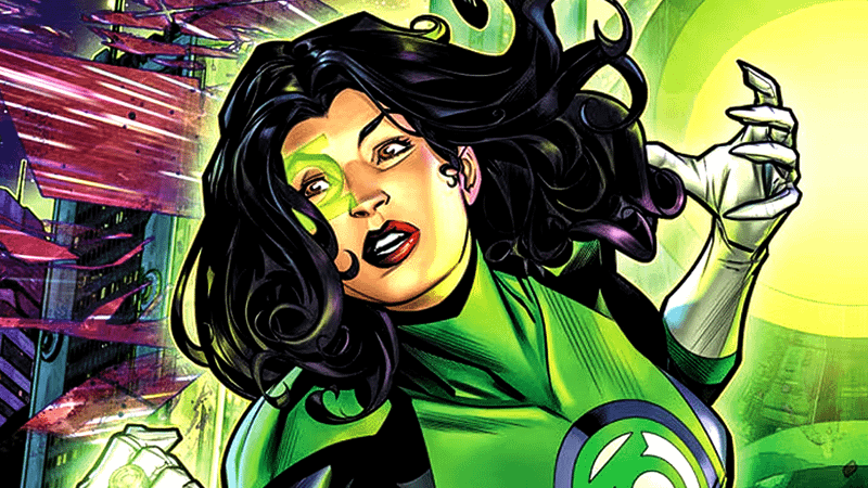 Jessica Cruz and Green Lantern glowing.