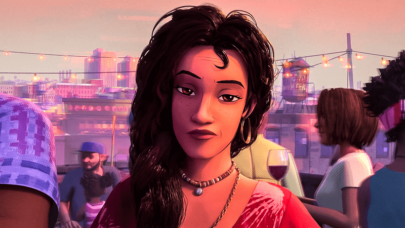 Rio Morales at party in Across the SpiderVerse.