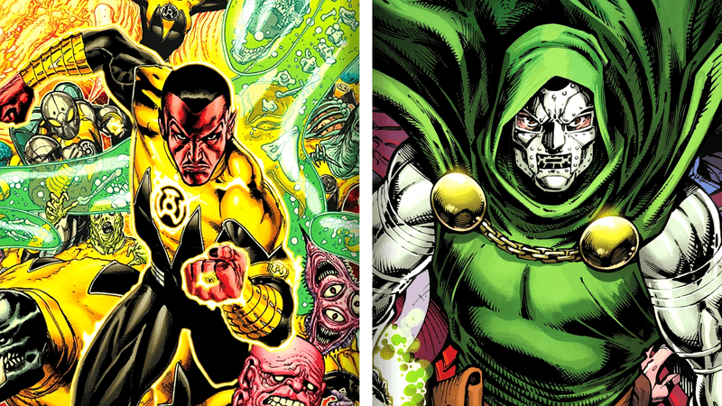 Sinestro in yellow lanterns suit, Doctor Doom