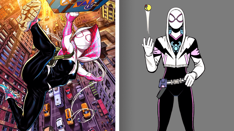 Spider-Gwen in Marvel Comics, Spider-Gwen tossing a ball in 'Your Friendly Neighborhood Spider-Man.'