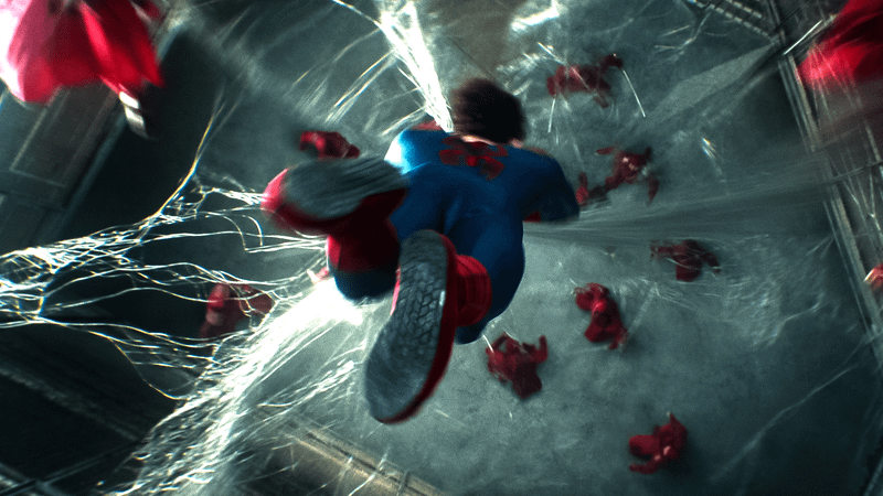 Spider-Man webbing up The Hand.