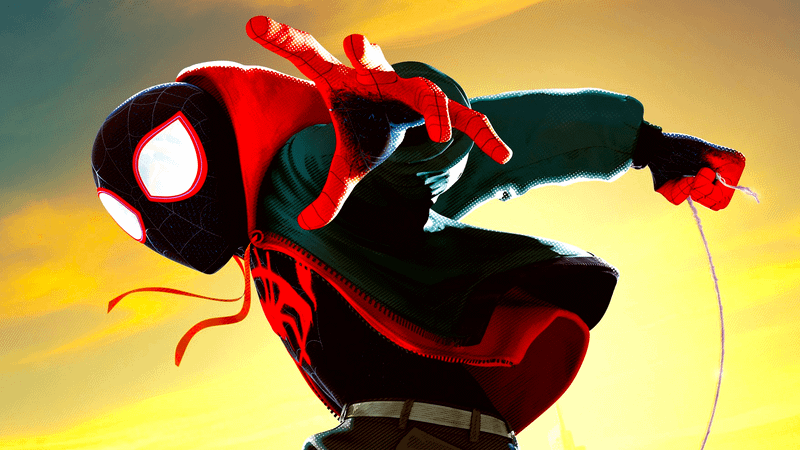 Miles Morales swinging his web in Spider-Man: Into the Spider-Verse