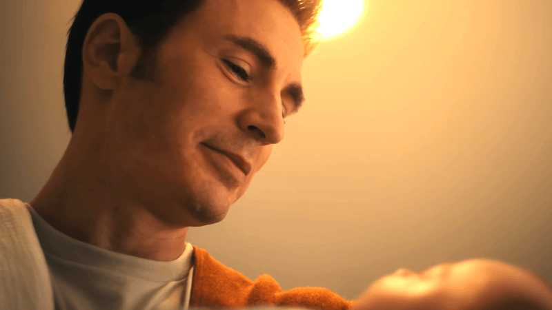 Chris Evans as Steve Rogers.