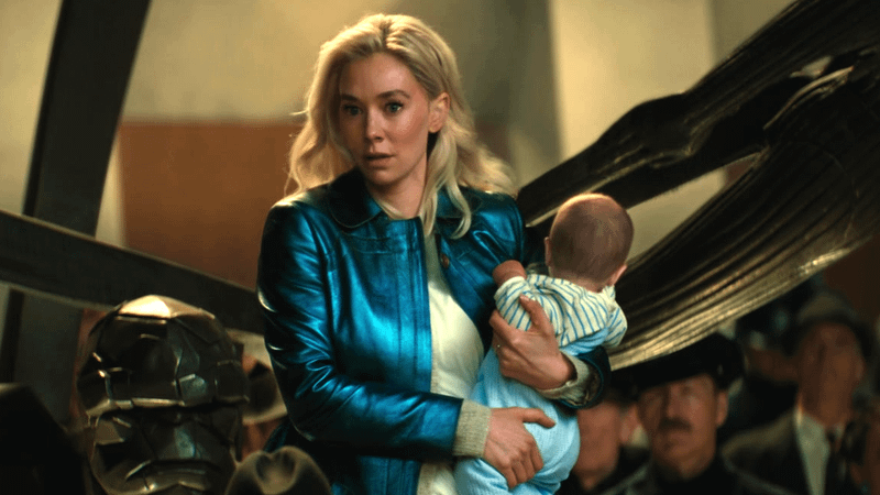 Vanessa Kirby as Sue Storm with baby Franklin in The Fantastic Four: First Steps.