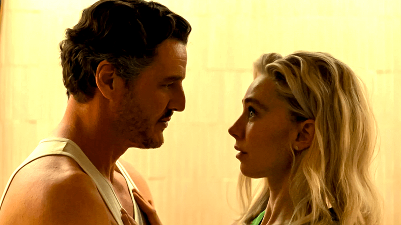 Pedro Pascal as Reed Richards & Vanessa Kirby as Sue Storm in The Fantastic Four: First Steps.