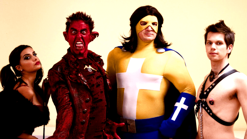 James Gunn, Nathan Fillion, Mikaela Hoover, and Nathan Holmes in Super.