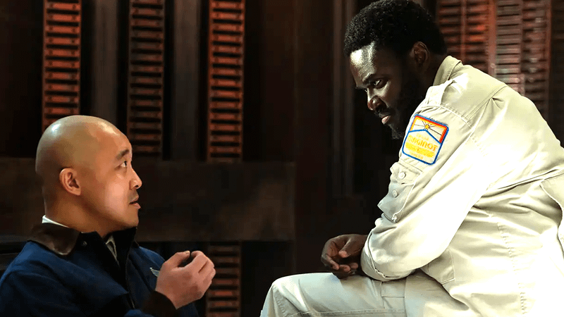 Andy Yu as Teng & Essie Davis as Morrow in Alien: Earth Episode 5
