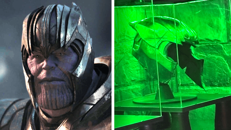 Thanos in Avengers Infinity War, Thanos helmet in Avengers Doomsday NYCC display.