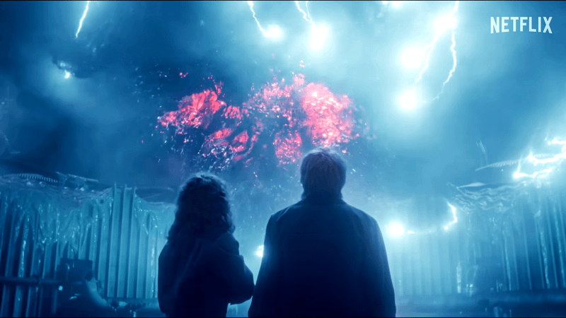 Jonathan & Nancy looking at a terrifying sequence in the Upside Down in Stranger Things Season 5