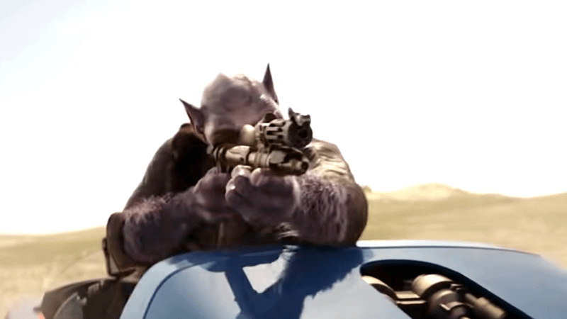 Zeb shooting at stormtroopers in The Mandalorian and Grogu.