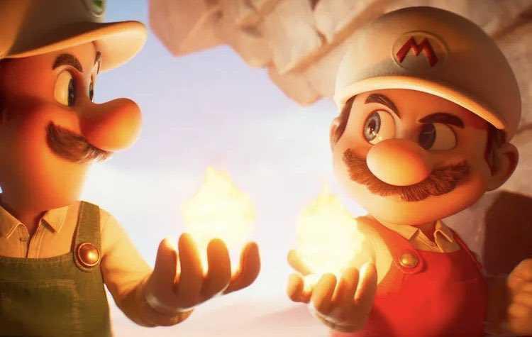 Mario and Luigi in Fire Flower form in The Super Mario Galaxy Movie.