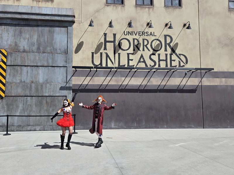 Jack and chance posing outside of Universla Horror Unleashed warehouse.