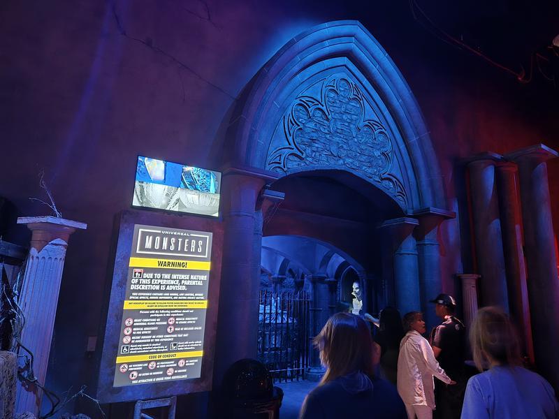 Outside facade of Universal Monsters haunted house at Universal Horror Unleashed.