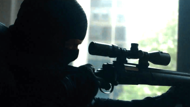 Bullseye with sniper in Daredevil: Born Again Season 2.