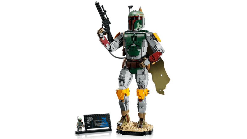 The new Boba Fett LEGO figure holding his gun.