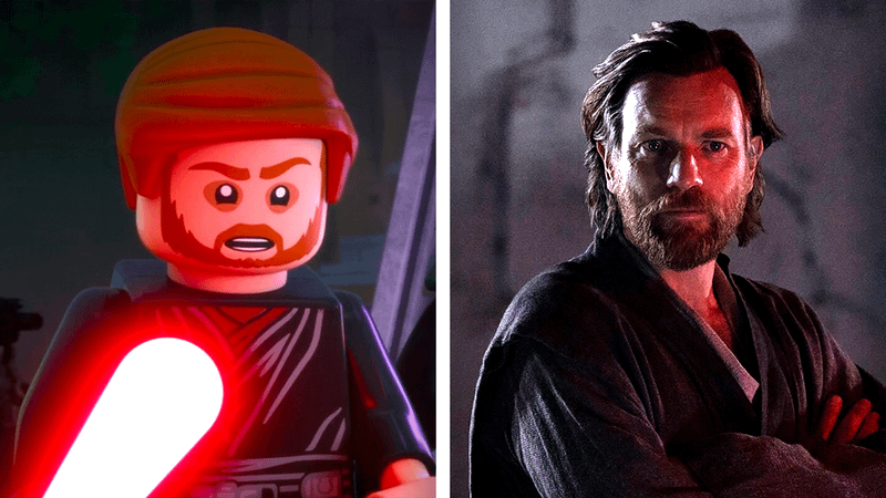 A comparison of Darth Obi-Wan in LEGO Star Wars and Ewan McGregor as Obi-Wan Kenobi