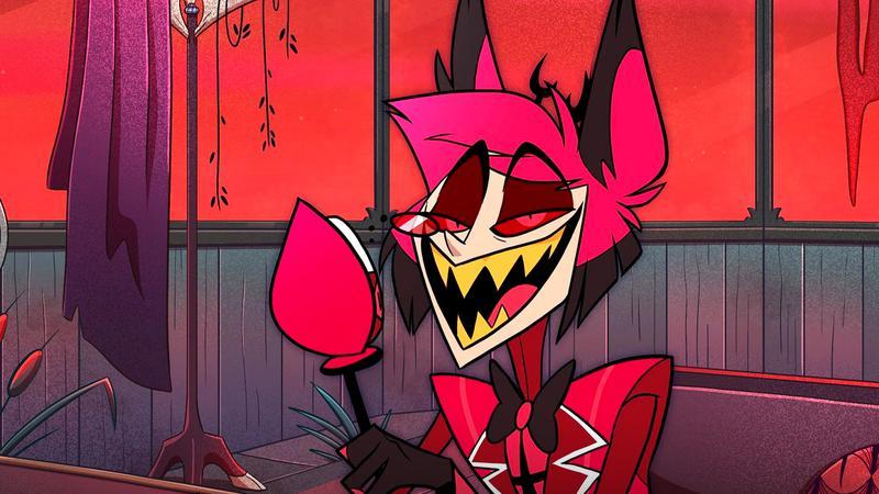 Alastor talking into a microphone in Hazbin Hotel