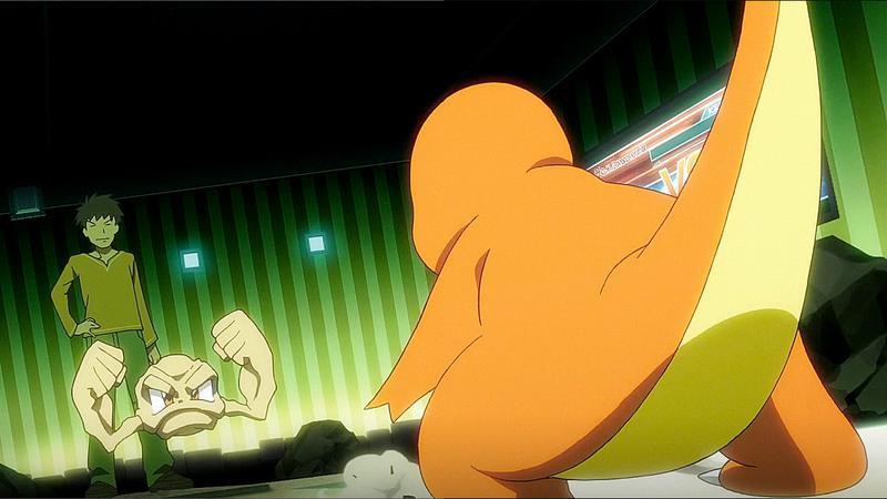 Charmander fighting Geodude in Pokemon