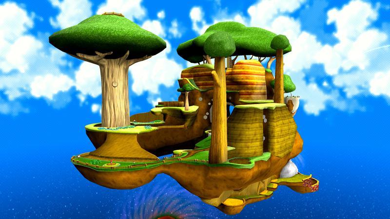 A zoomed-out view of Honeyhive Galaxy in Super Mario Galaxy