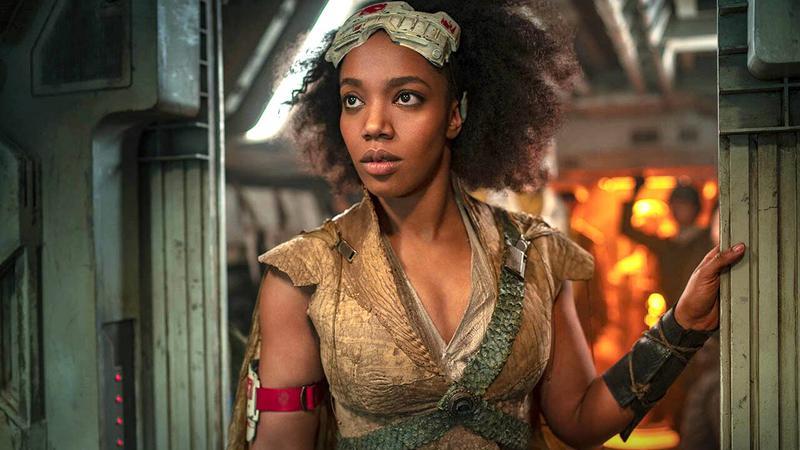 Naomi Ackie as Jannah standing in a door in Star Wars