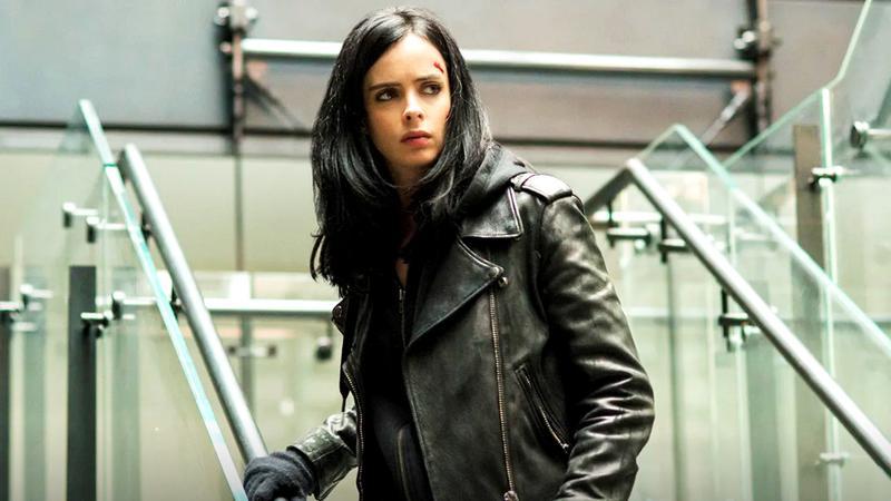 Krysten Ritter as Jessica Jones in a big leather jacket in Netflix's Jessica Jones series