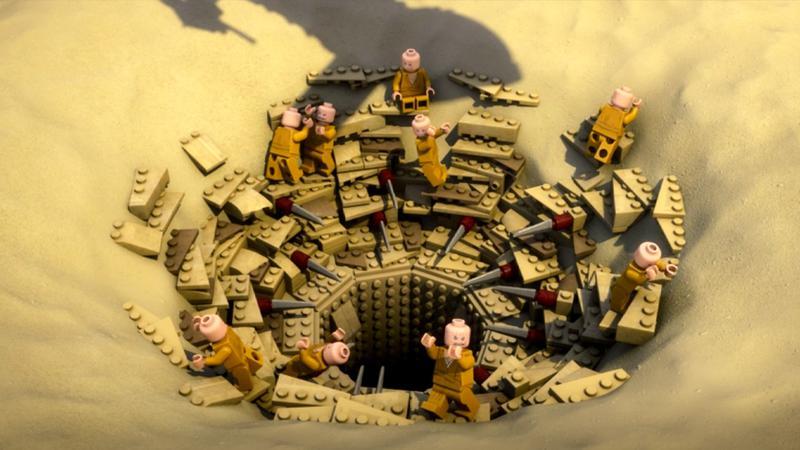 A brunch of Snoke clones sitting around a pit in LEGO Star Wars: Rebuild the Galaxy: Pieces of the Past