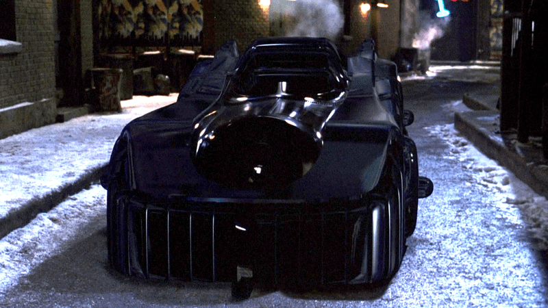 Batmobile in the middle of the road in 'Batman Returns.'