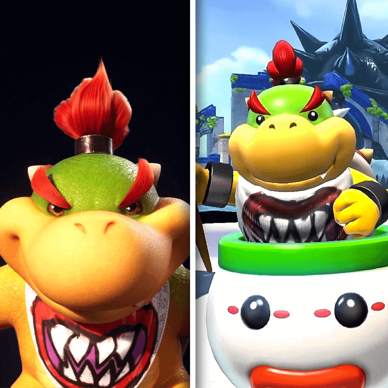 Bowser Jr. in Super Mario Galaxy Movie and Bowser Jr. in Mario games.
