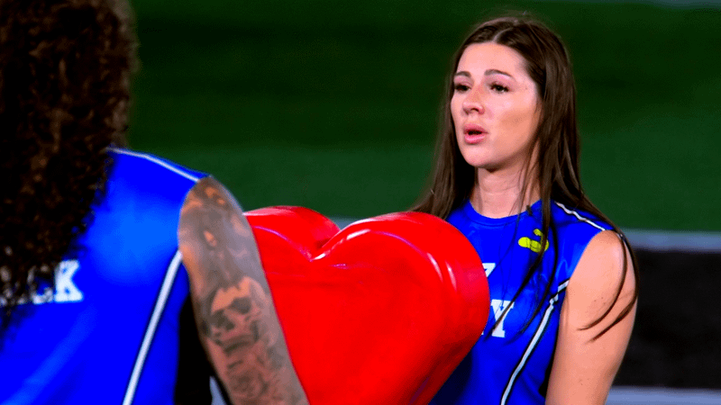 Catey sobbing over being eliminated in Beast Games Season 2, Episode 7.